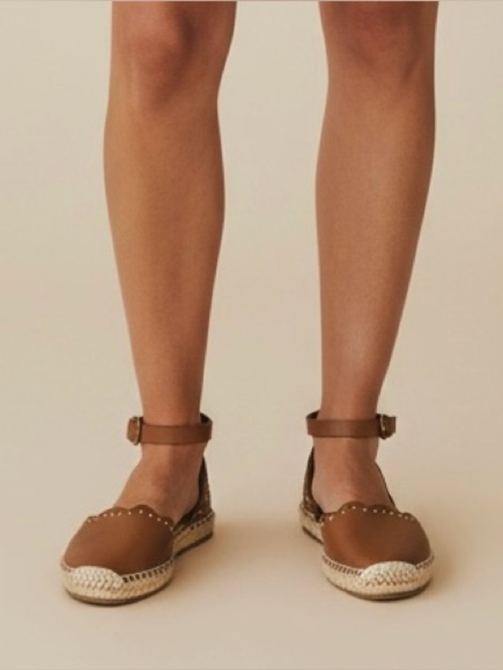 Marc Fisher Jarquis Espadrille Sandals Tan Studded Ankle Strap Size 8.5 Leather - Picture 1 of 14
